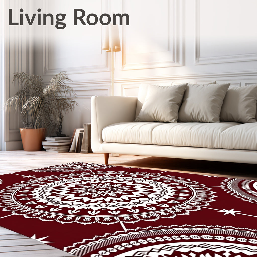 Crimson White Intricate Mandala Rug