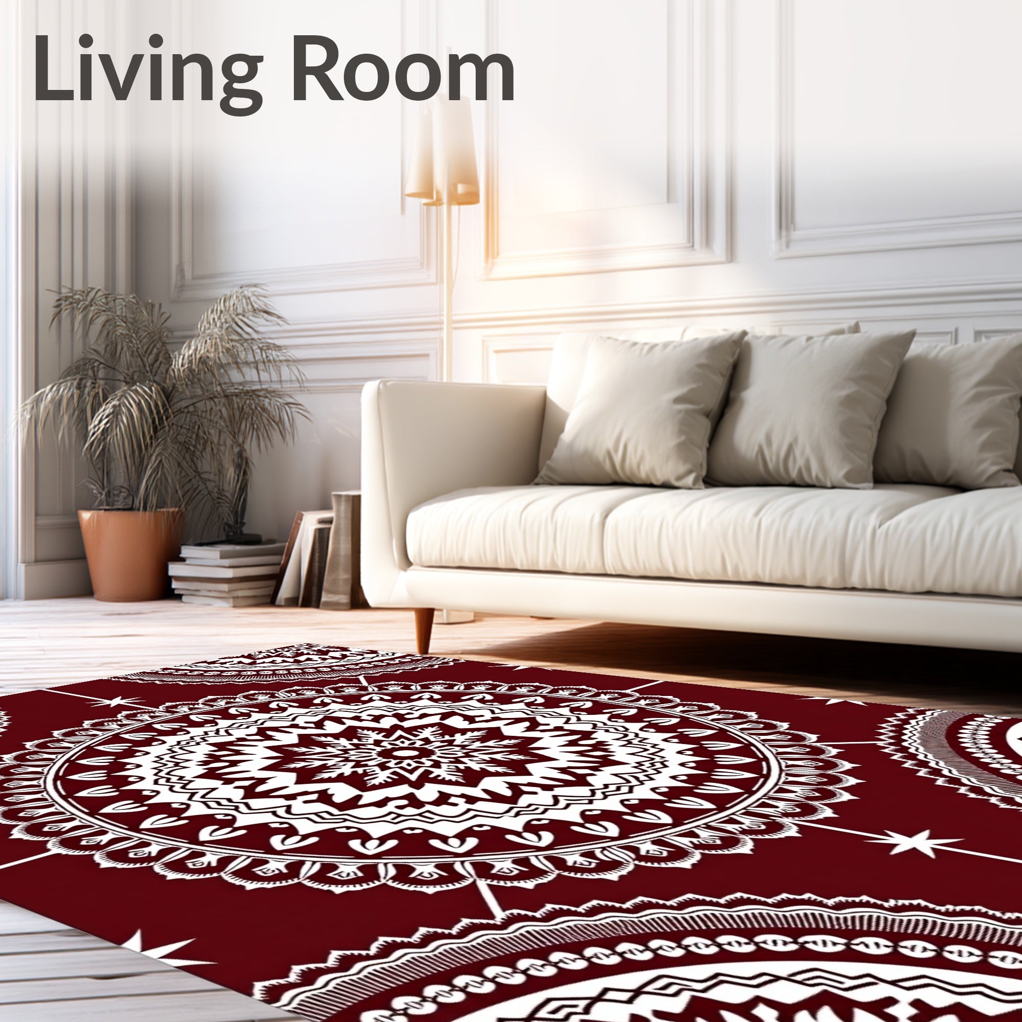 Crimson White Intricate Mandala Rug