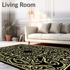 Black and Gold Stylized Mandala Rug