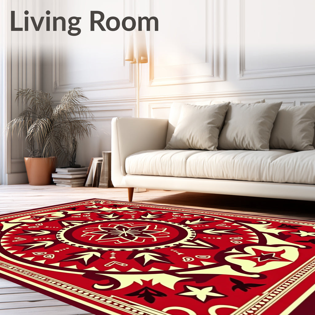 Crimson Starburst Medallion Floral Rug