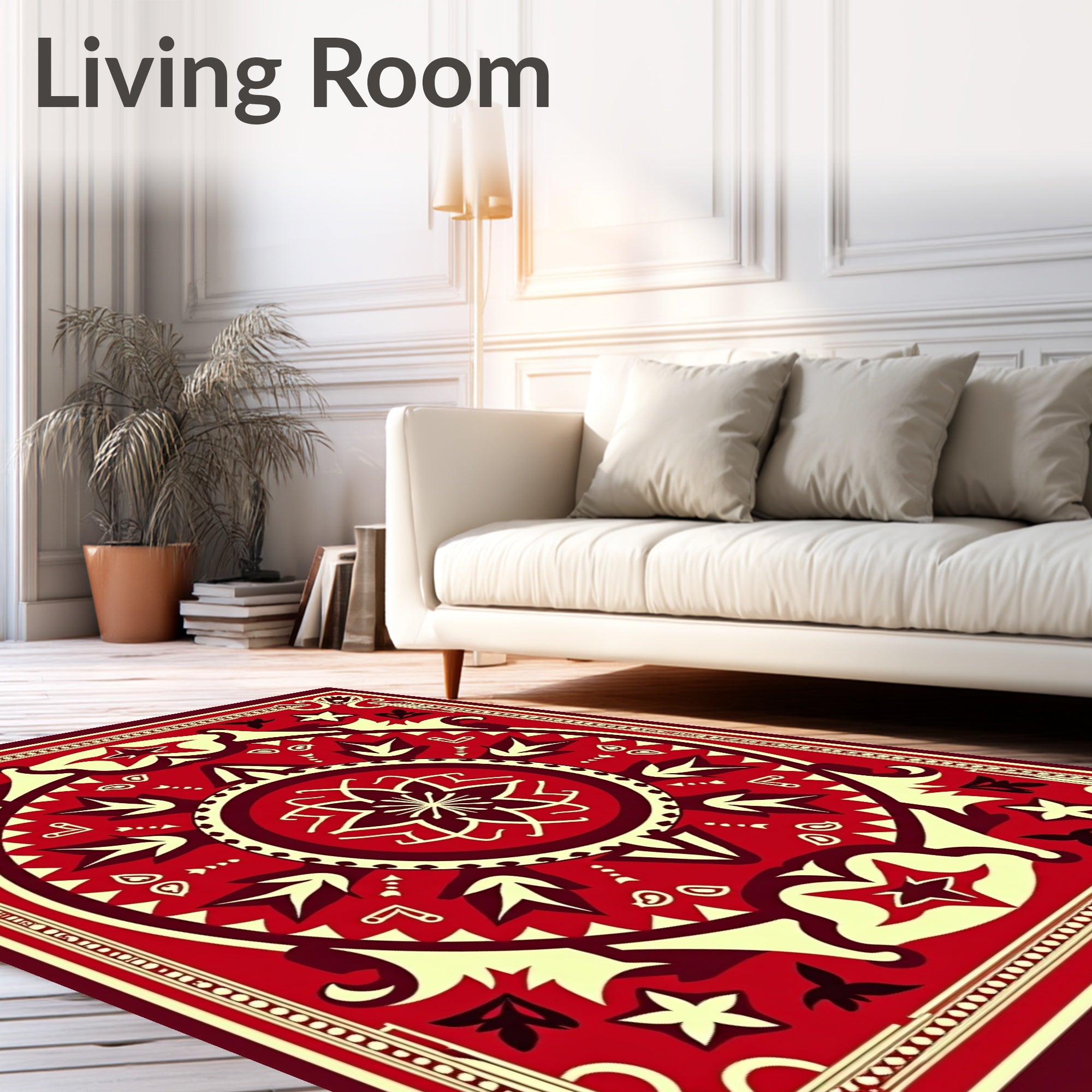 Crimson Starburst Medallion Floral Rug