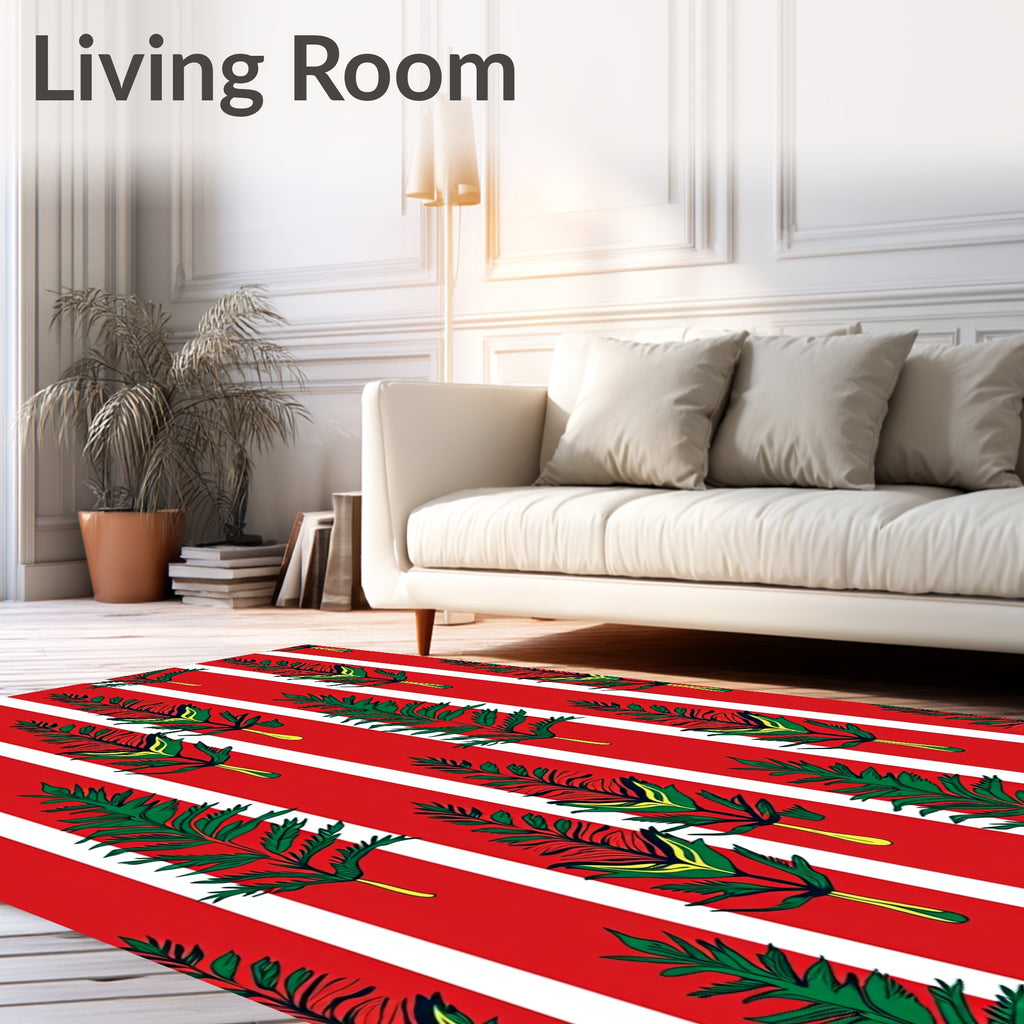 Red White Striped Fern Floral Rug