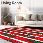 Red White Striped Fern Floral Rug