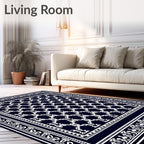 Classic Navy White Interlocking Lattice Rug