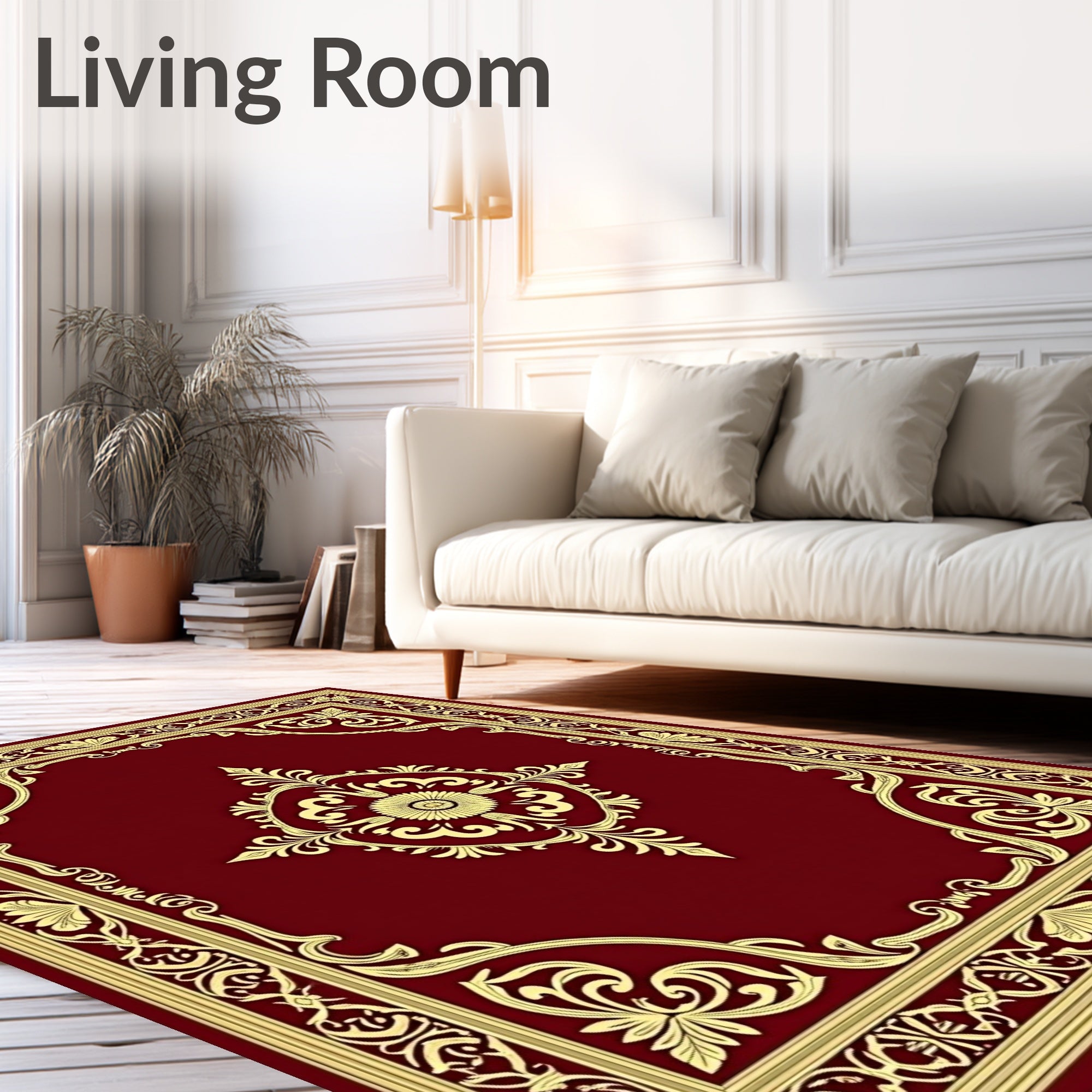Crimson Gold Baroque Floral Medallion Rug