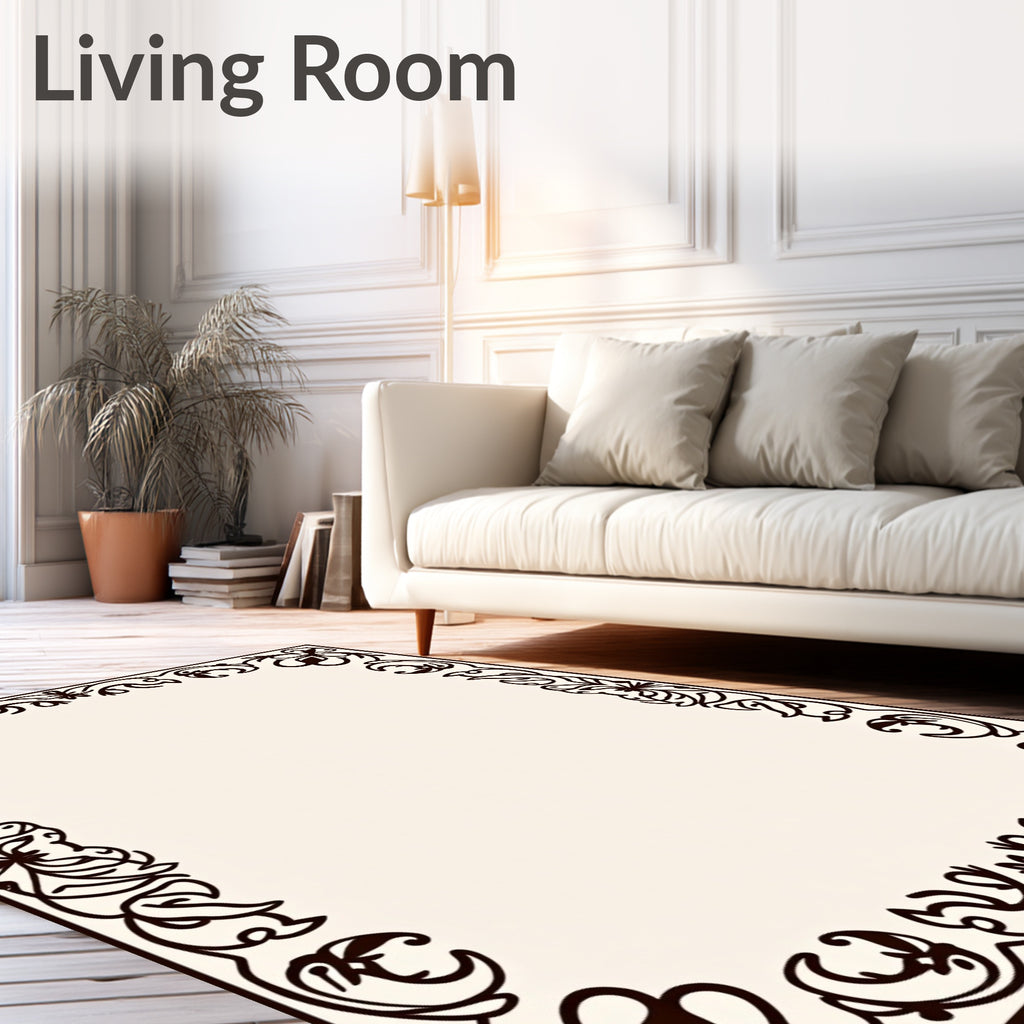 Dark Brown Floral Acanthus Vine Border Rug