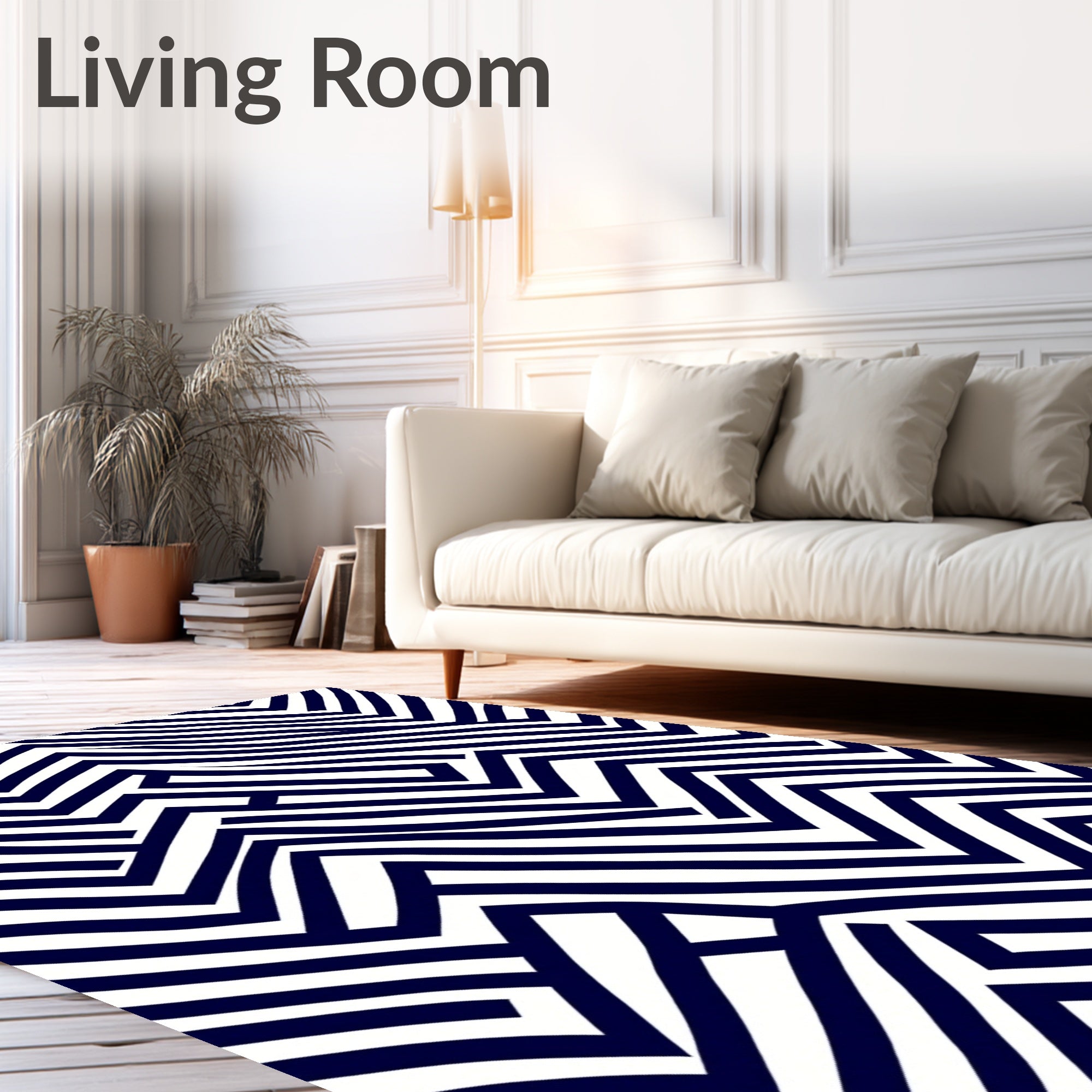 Navy White Angular Maze Rug