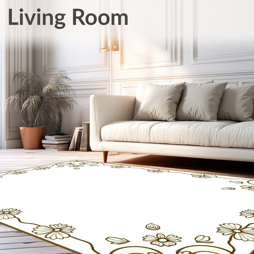 Brown Floral Vine Border Rug