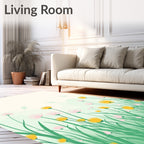Whimsical Pink Yellow Meadow Blooms Rug