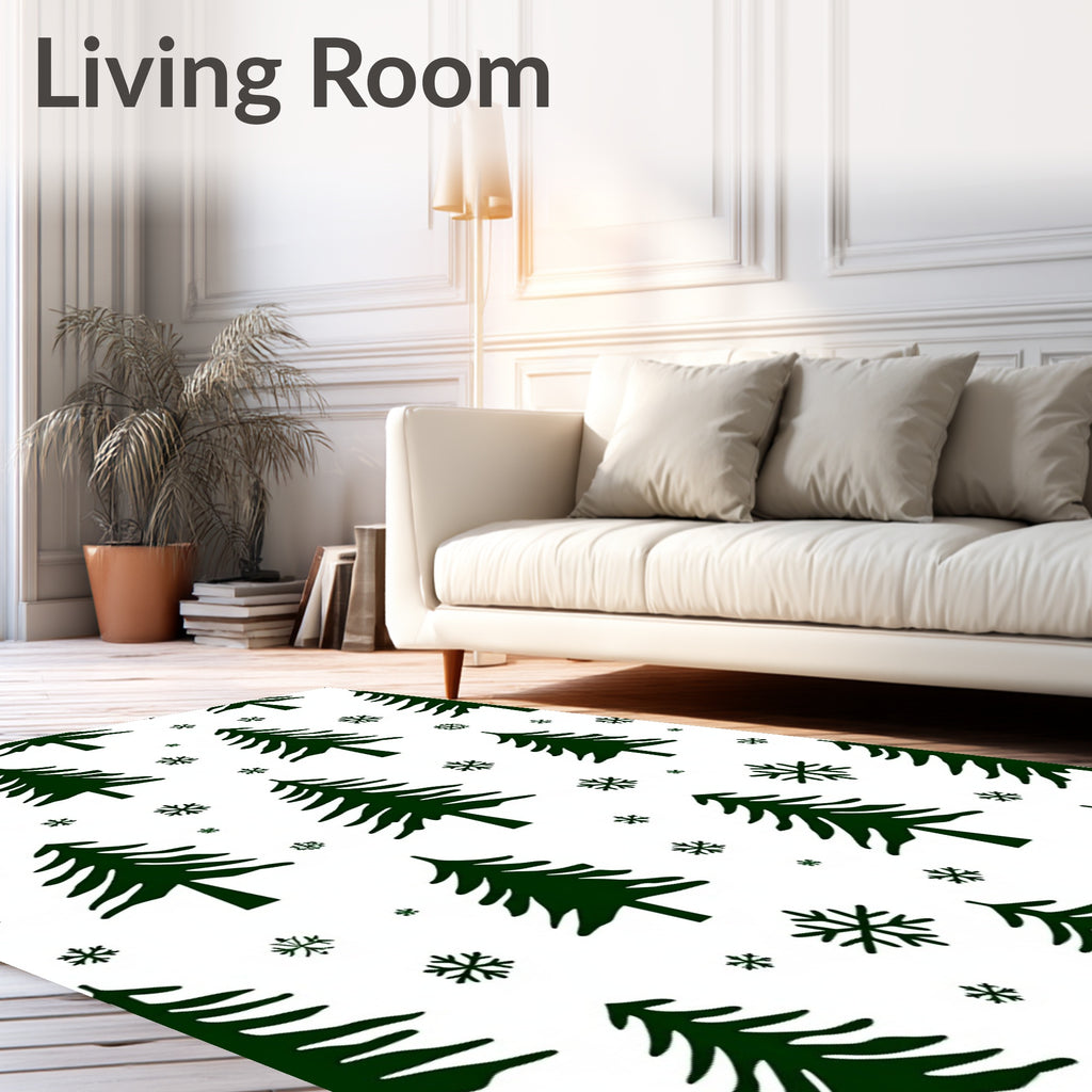 Dark Green Christmas Tree Snowflakes Rug