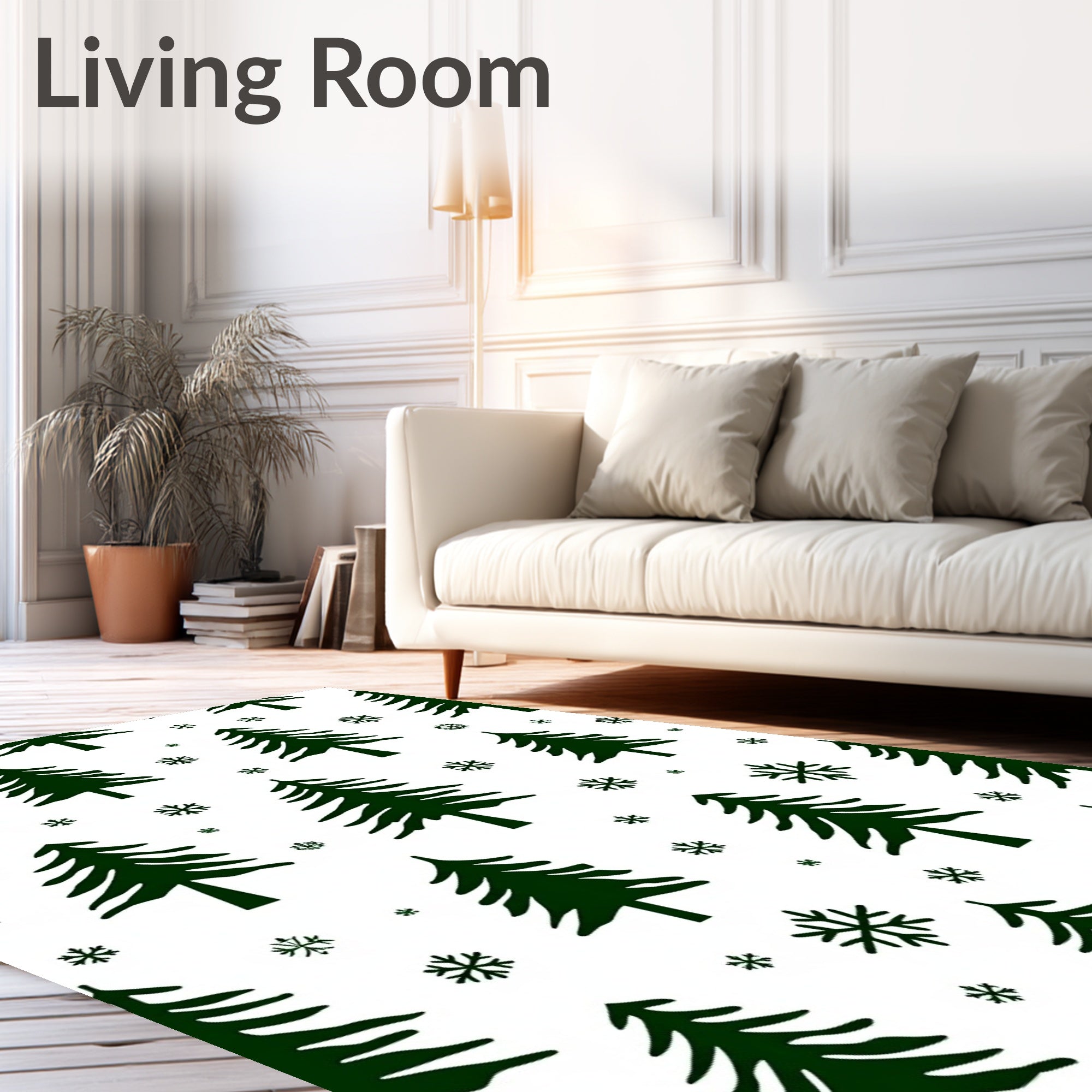 Dark Green Christmas Tree Snowflakes Rug