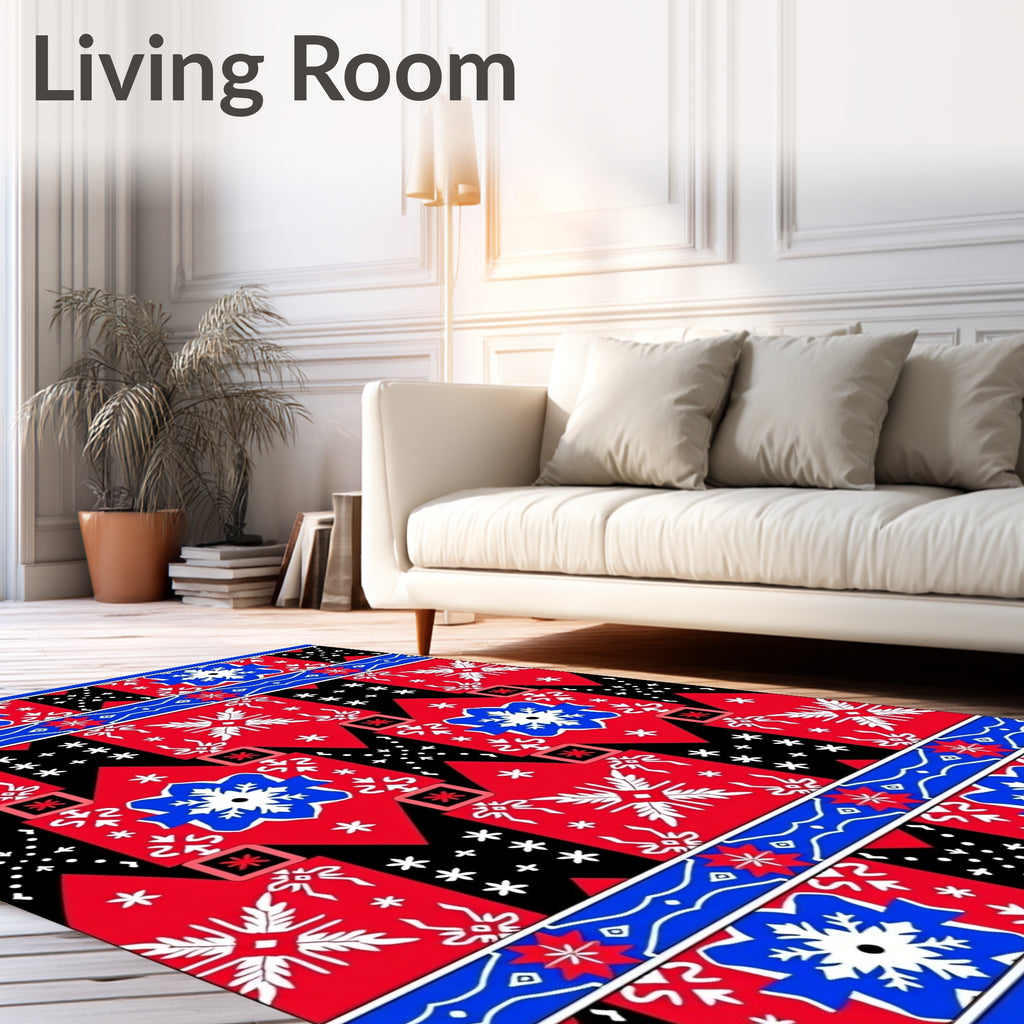 Vibrant Red Blue White Geometric Lattice Rug