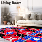 Vibrant Red Blue White Geometric Lattice Rug