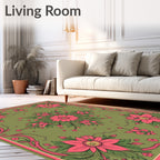 Vibrant Floral Pink Green Garden Rug