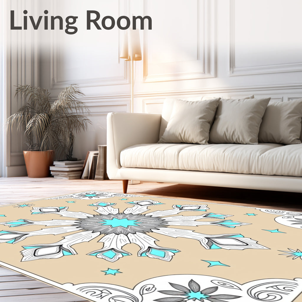 Icy Blue Geometric Snowflake Medallion Rug