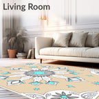 Icy Blue Geometric Snowflake Medallion Rug