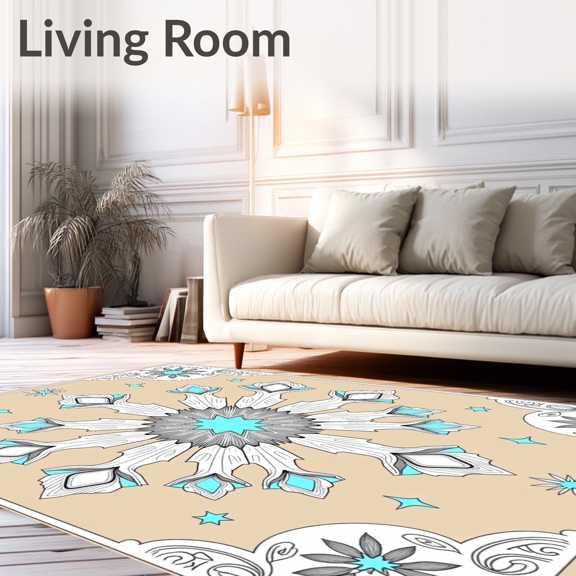 Icy Blue Geometric Snowflake Medallion Rug