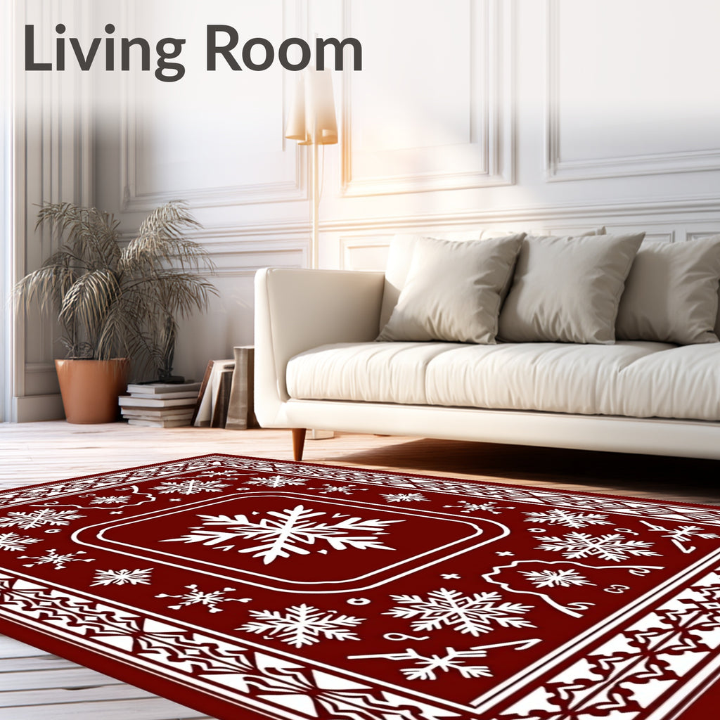 Crimson Snowflake Border Rug