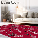 Crimson Red Hand Drawn Fruit Garden Rug