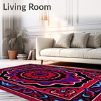 Vibrant Red Purple Black Medallion Rug
