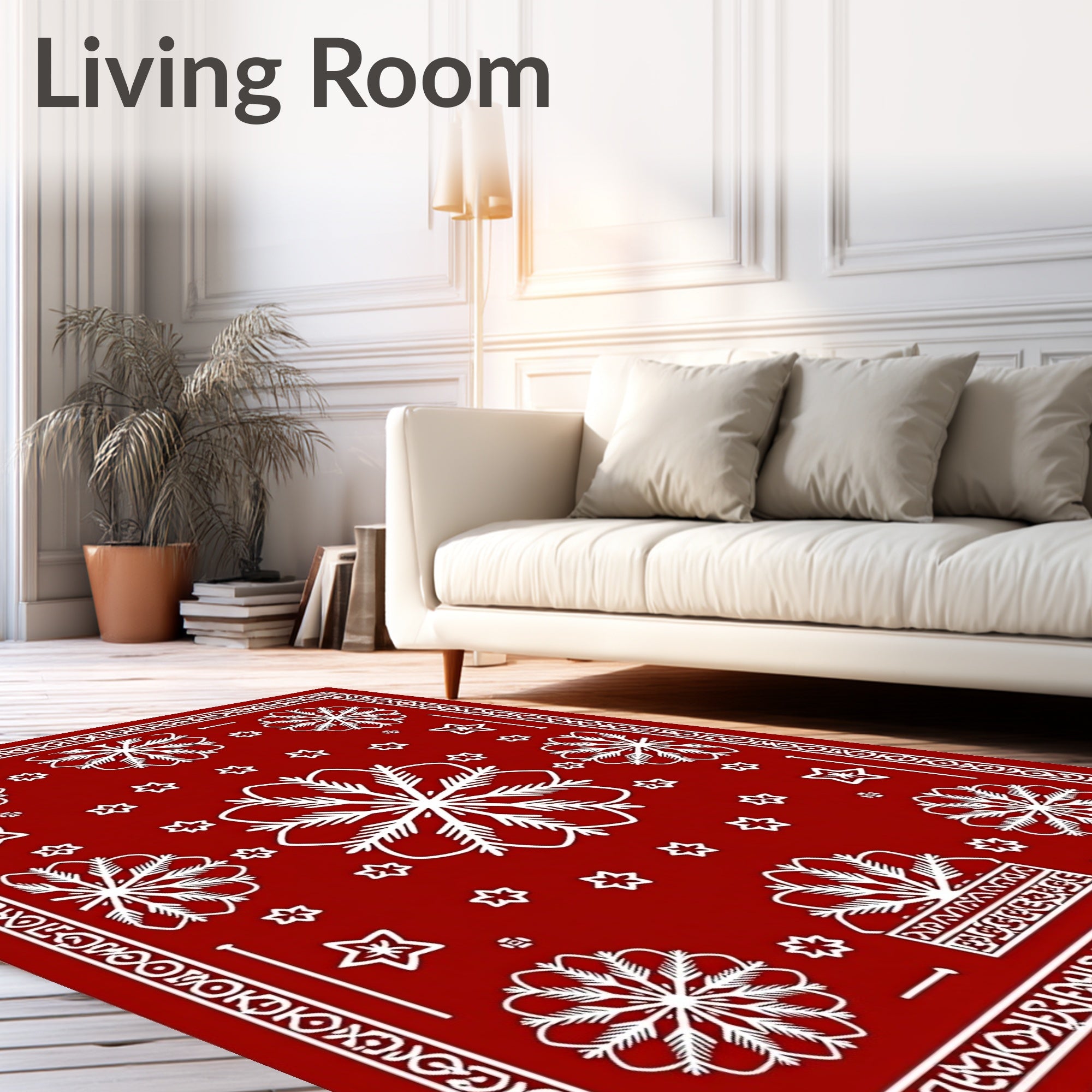 White Snowflake Red Bandana Rug