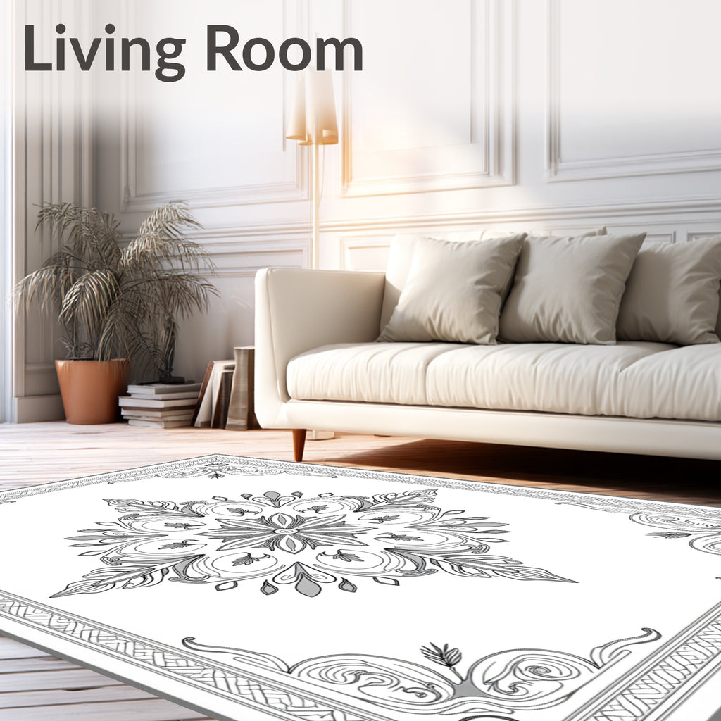 Monochromatic Floral Medallion Border Rug