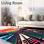 Retro Train Tracks Sunset Landscape Rug