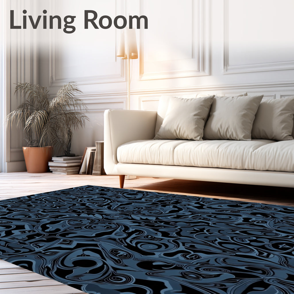 Deep Blue Abstract Paisley Swirl Rug