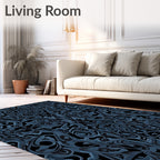 Deep Blue Abstract Paisley Swirl Rug