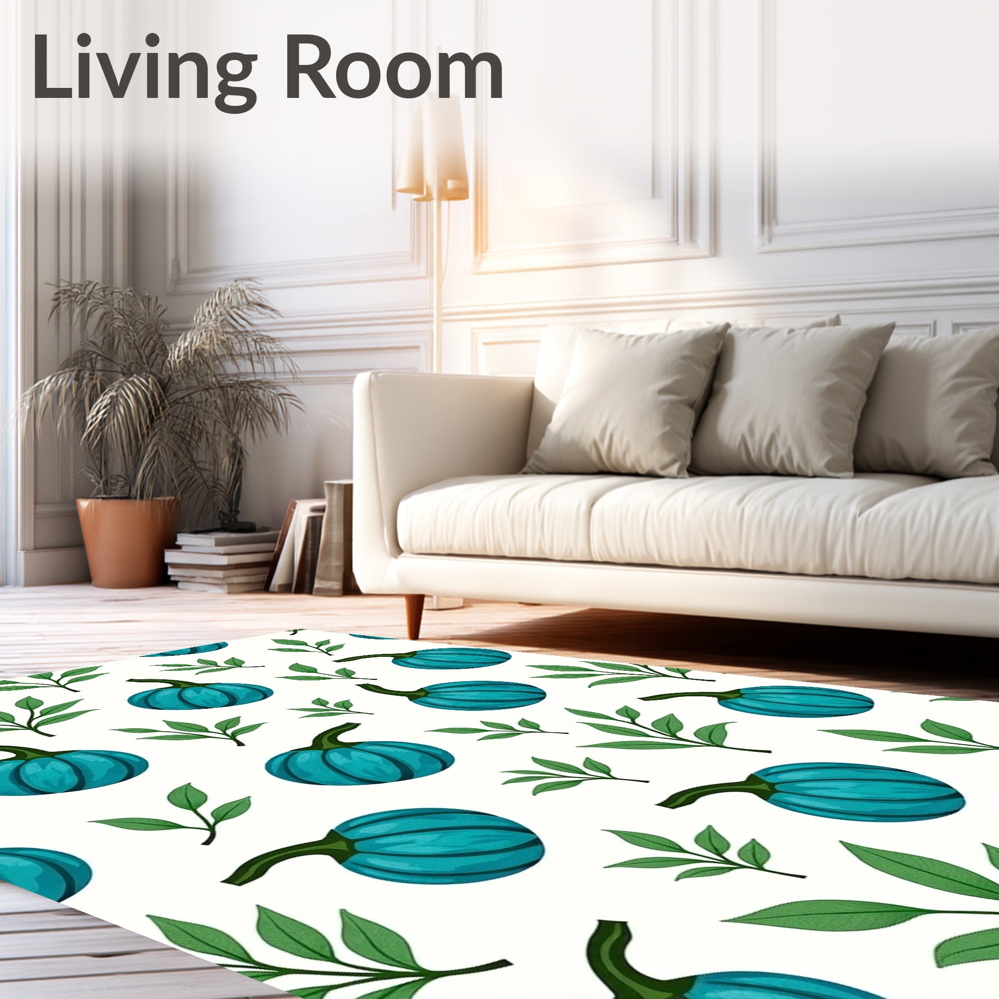 Teal Pumpkin Garden Repeating Pattern Rug