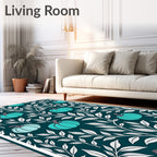 Teal Pumpkin White Foliage Overlay Rug