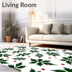 Forest Green Leaf Scatter Red Dots Rug
