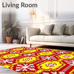 Red Yellow White Snowflake Geometric Rug