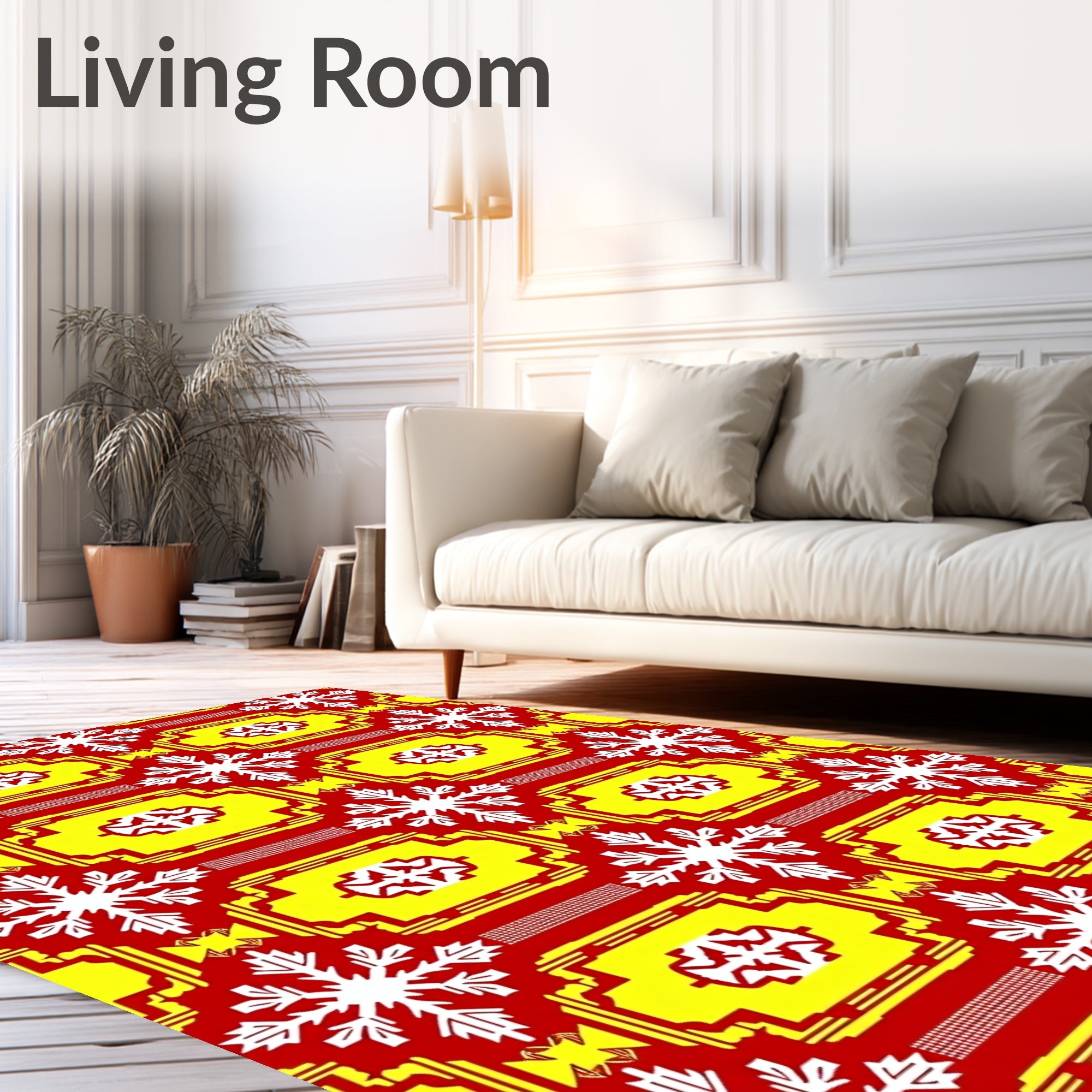 Red Yellow White Snowflake Geometric Rug