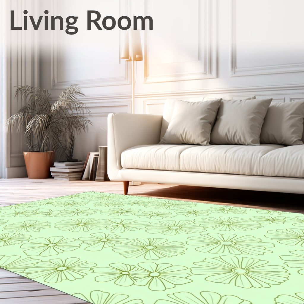 Pale Green Outline Daisy Field Rug