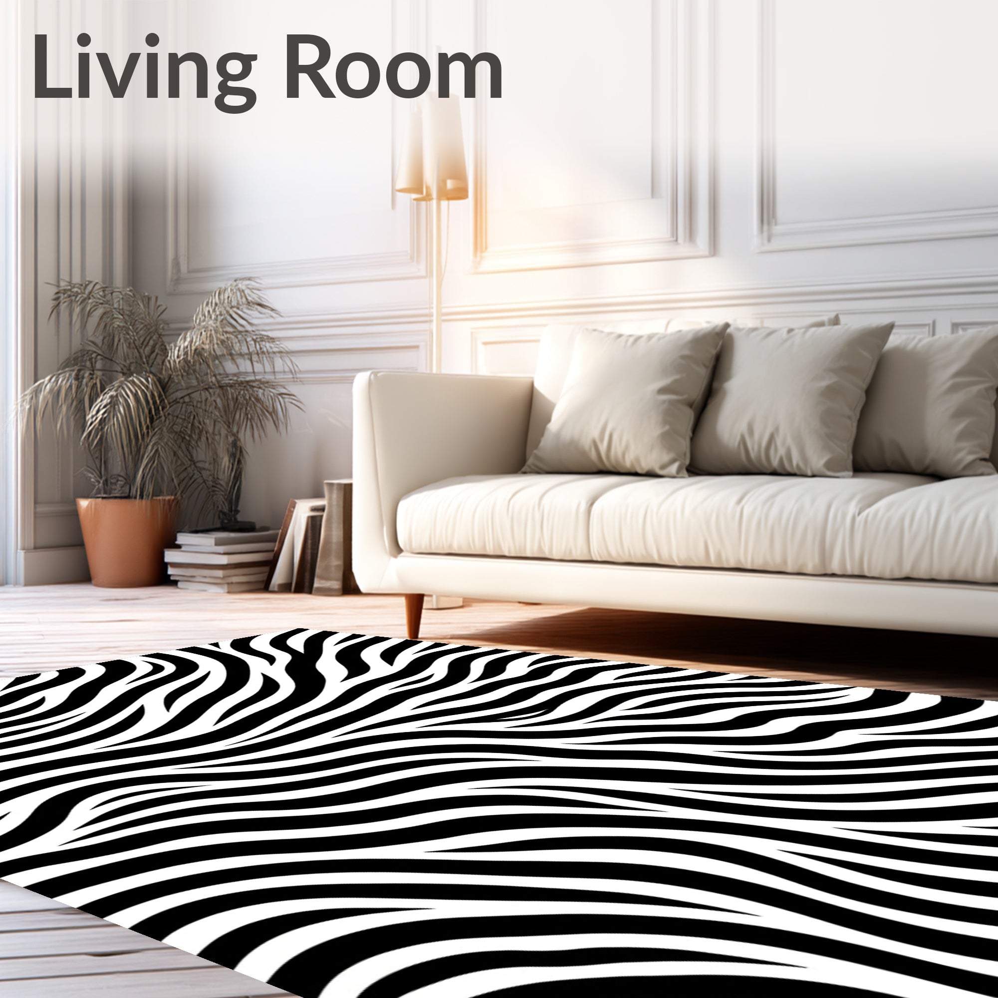 Bold Black White Striped Overlay Rug