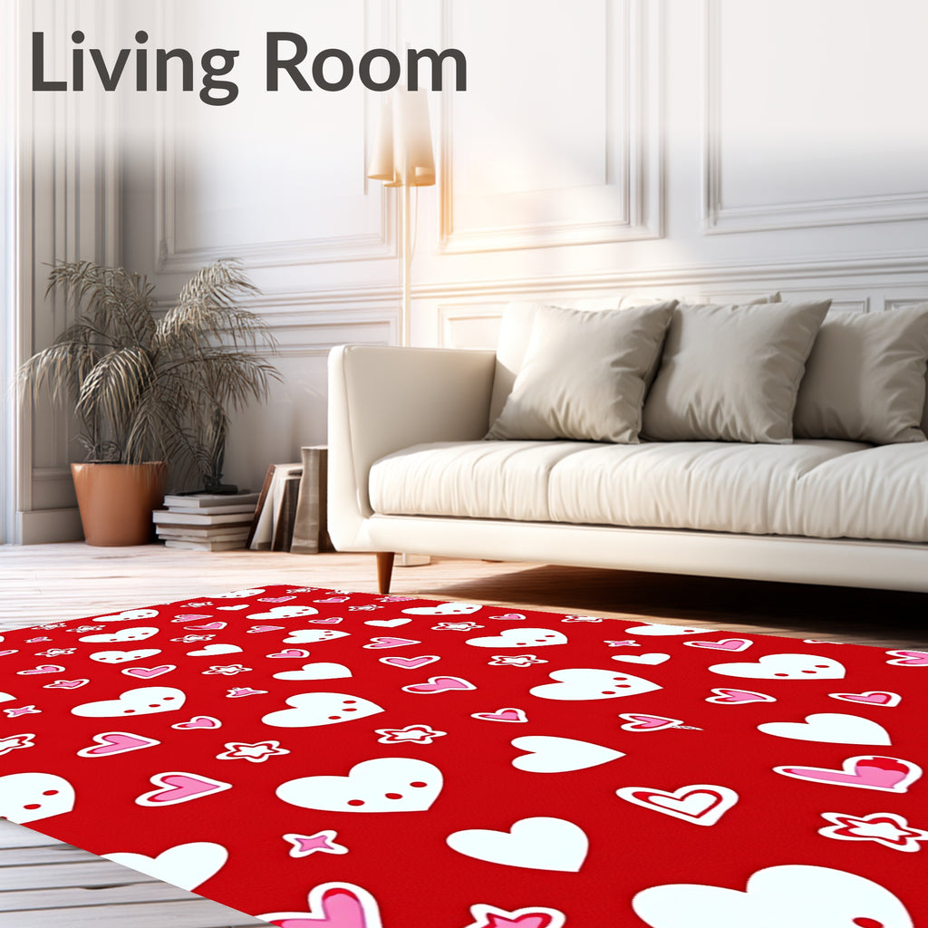 Red White Pink Hearts Stars Collage Rug