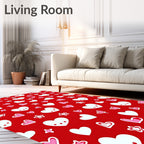 Red White Pink Hearts Stars Collage Rug