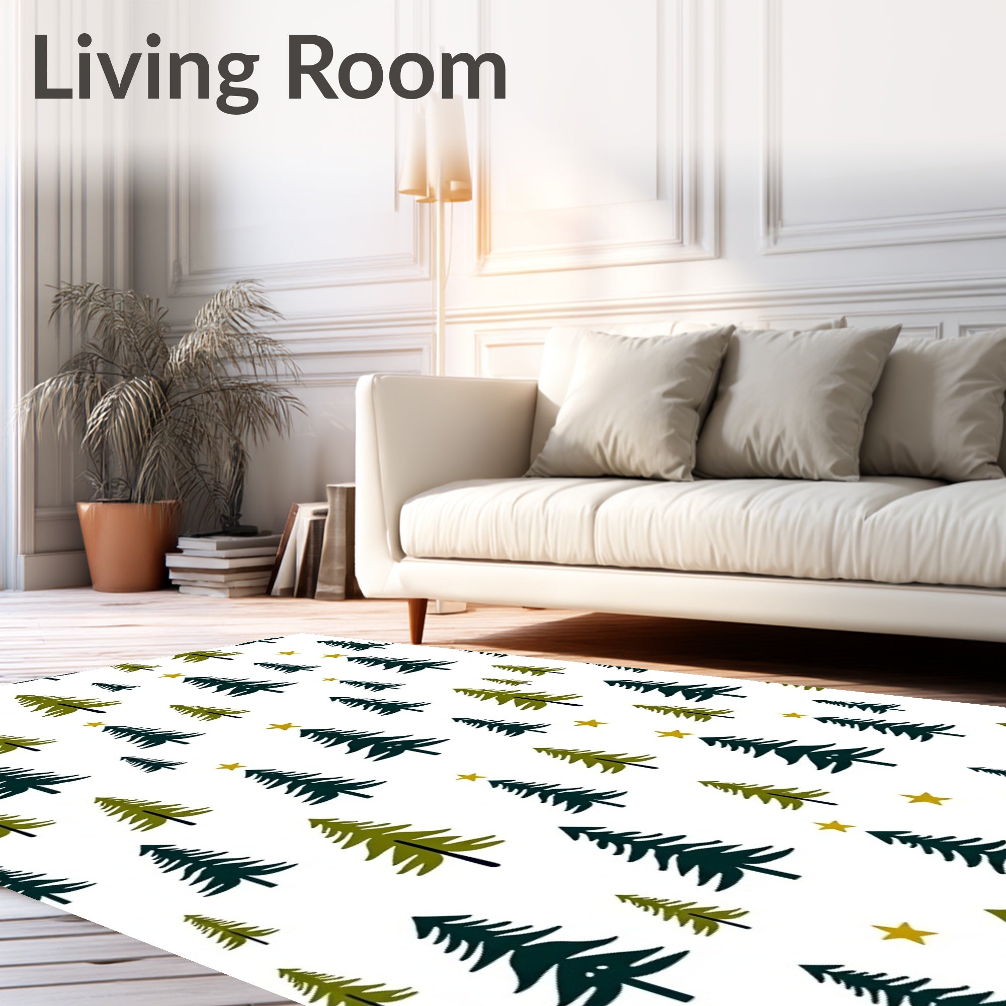 Evergreen Trees Gold Star Garland Rug