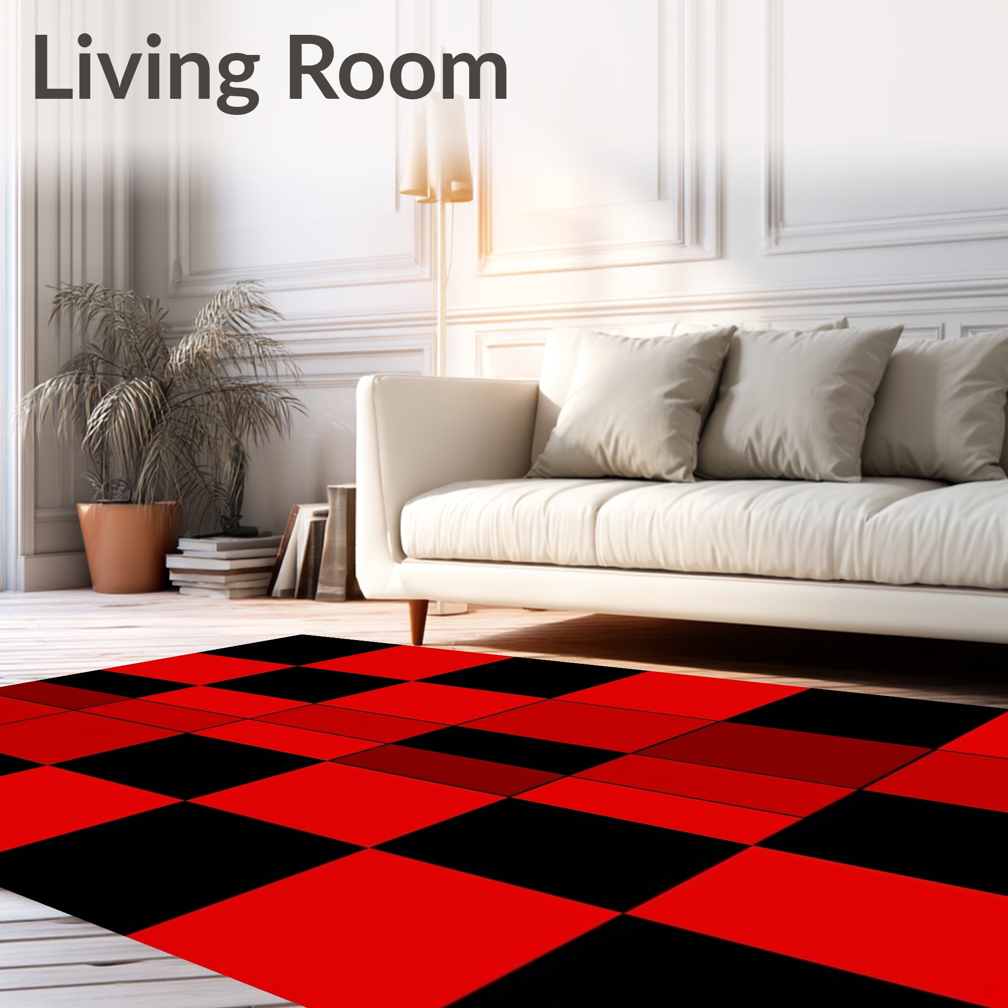 Bold Red Black Checkerboard Blocks Rug