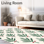 Green Pine Sprigs Red Berry Garland Rug