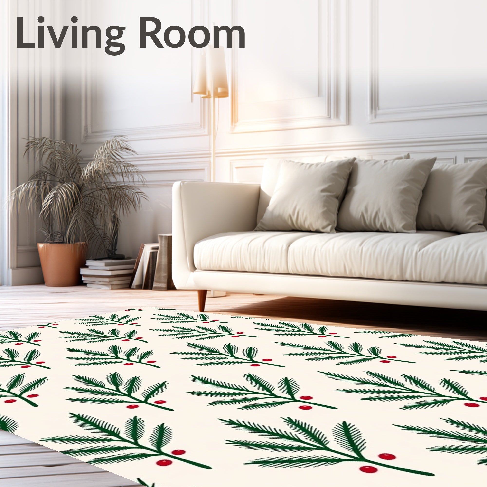 Green Pine Sprigs Red Berry Garland Rug