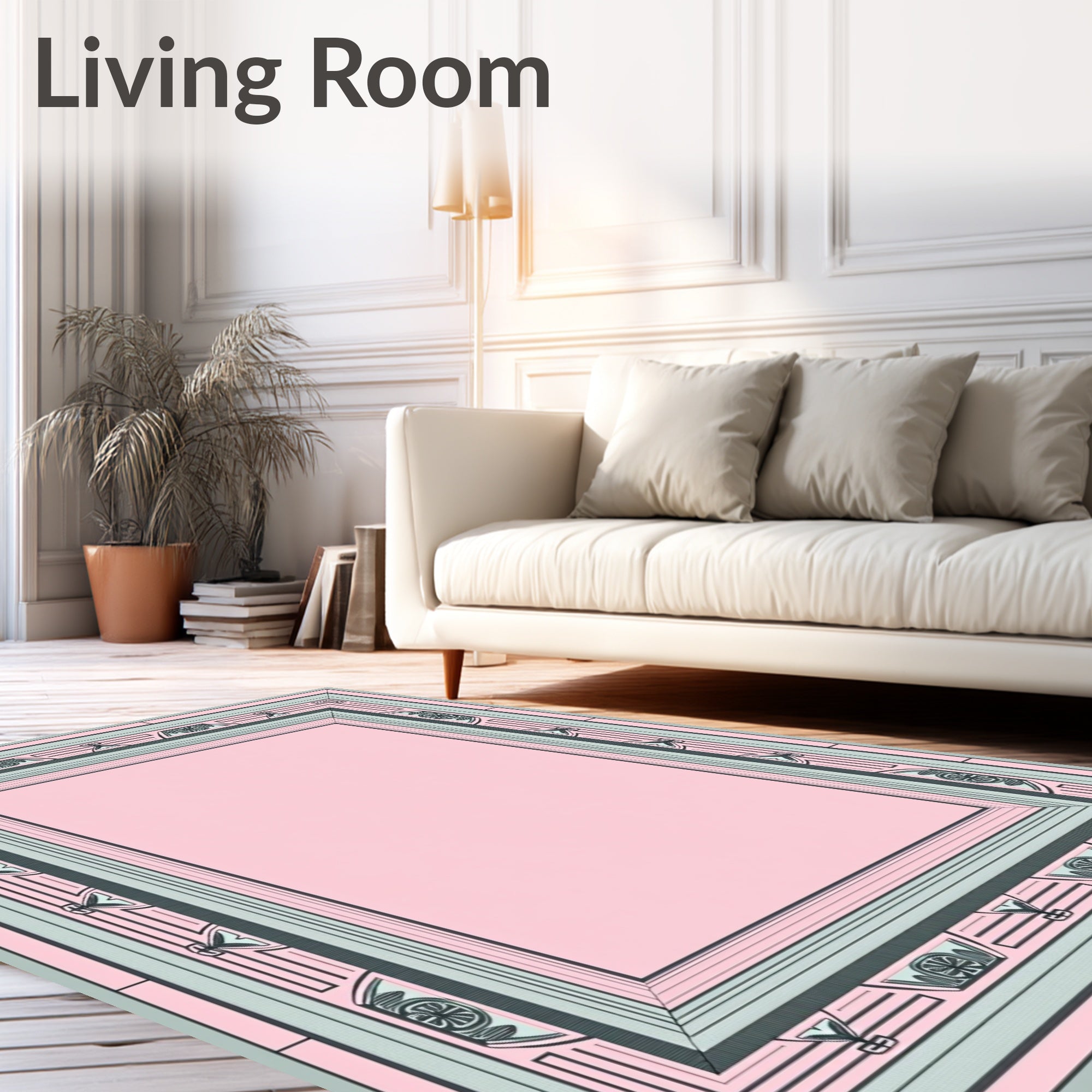 Pale Pink Mint Green Geometric Frame Rug