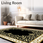 Black Gold Vintage Floral Arch Rug