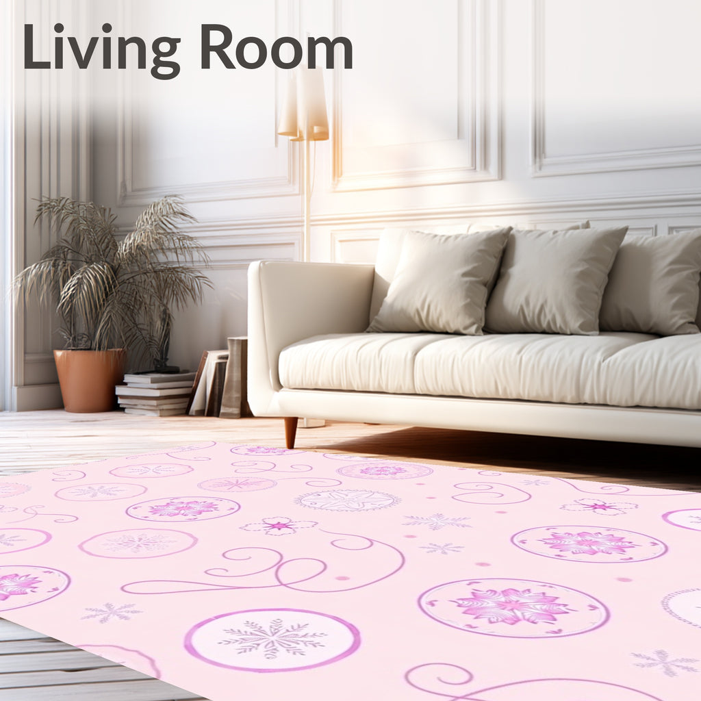 Soft Pink Snowflake Medallions Swirls Rug