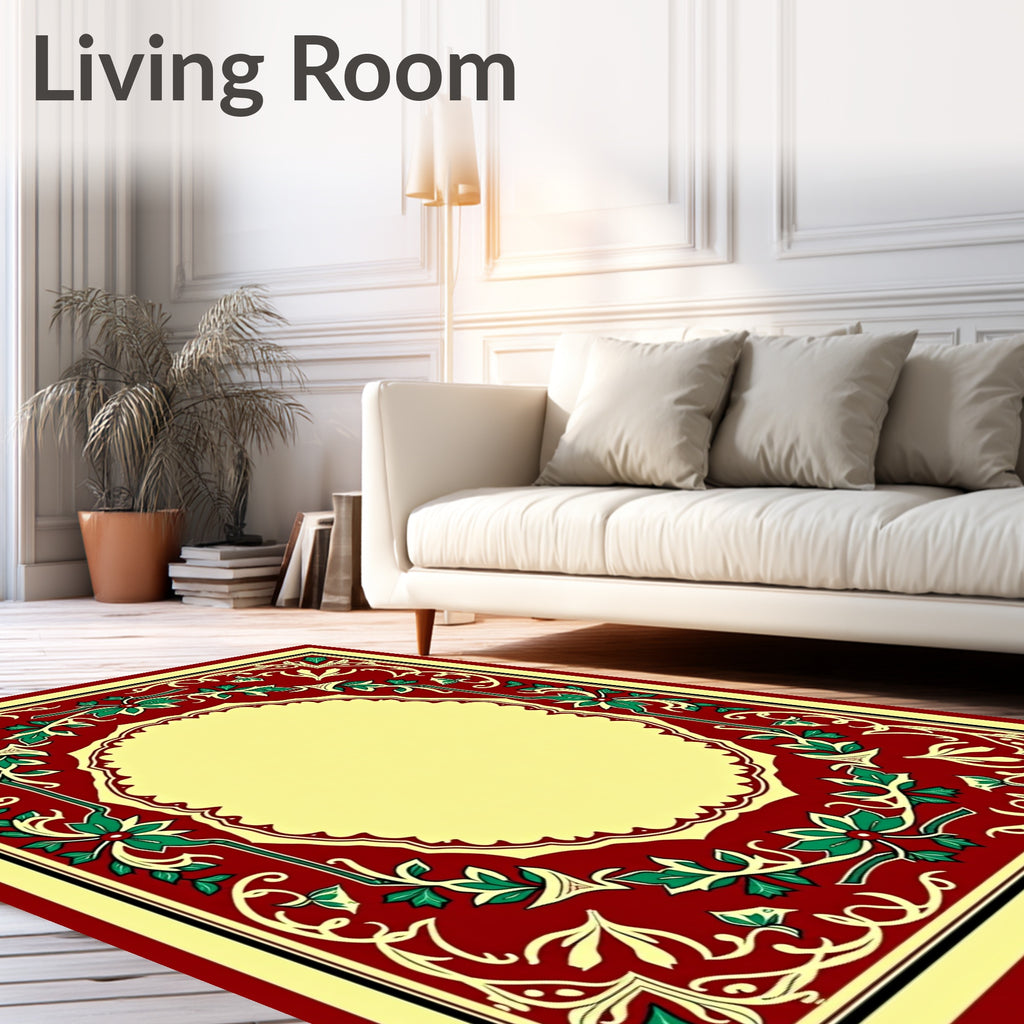 Crimson Green Floral Arch Frame Rug