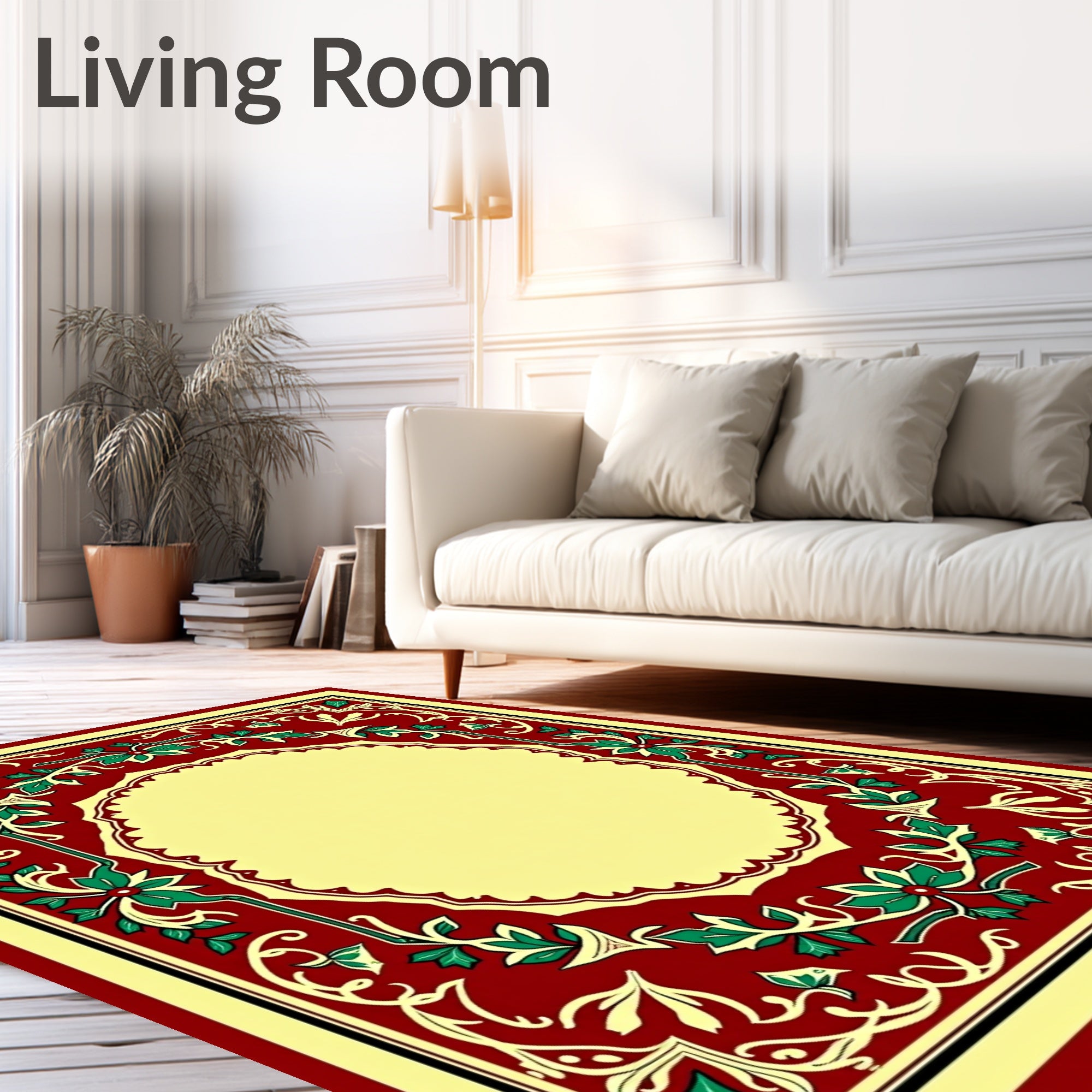 Crimson Green Floral Arch Frame Rug