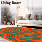 Vibrant Teal Swirl Tropical Foliage Rug