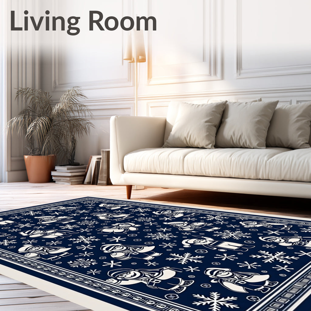 Navy Snowflakes And Merry Characters Rug