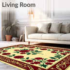 Rich Crimson Floral Border Cream Rug